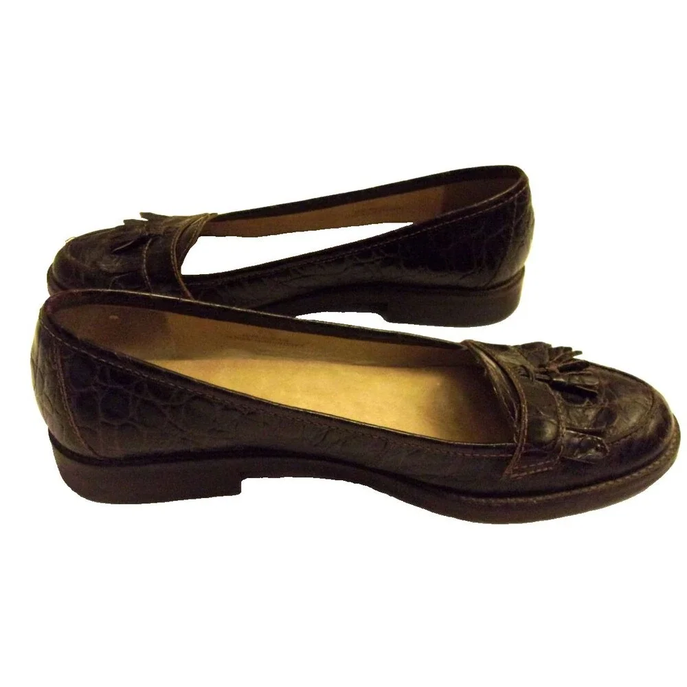 Talbots Brown Tassel Loafers Leather Sz. 9.5 B Rubber Sole Exotic Pattern - Picture 5 of 8